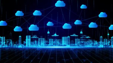 Fütürist Döngü Arkaplanının Siber Güvenlik Dijital Verilerinin Akıllı Şehri.