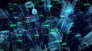 Dijital şehir siber uzayı Yukarı Görünüm Dijital veri ağı bulut hesaplama bağlantıları Döngü Canlandırması.