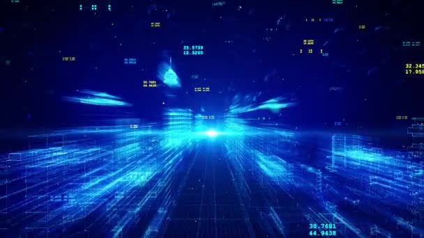 Visualisation abstraite d'une ville numérique faite de codes et de chiffres Animation en boucle.