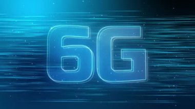 Dinamik dijital döngü arka planında 6G 3D hologram sembolü.