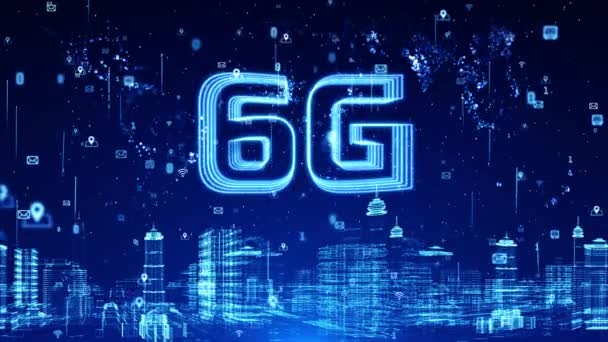 Digital Cyber City med 6G höghastighetsanslutning till Internet of things IOT. — Stockvideo