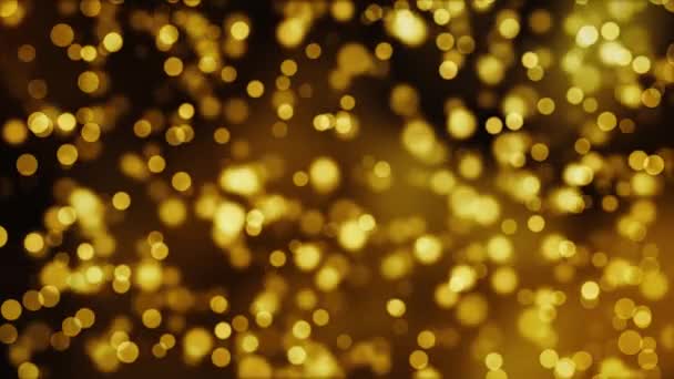 Golden Floating particles bokeh abstract shining gold Dust Flare star loop Black Background. — Stock Video