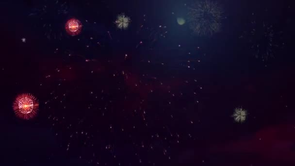 Echtes Feuerwerk 4k auf schwarzem Hintergrund Schleife Himmel auf Futuristisches Feuerwerk Festival Show — Stockvideo