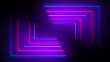 Canlandırılmış kutu şekilleri 4K döngü çizgileri neon lazer döngülü ultraviyole spektrum görüntüsü.