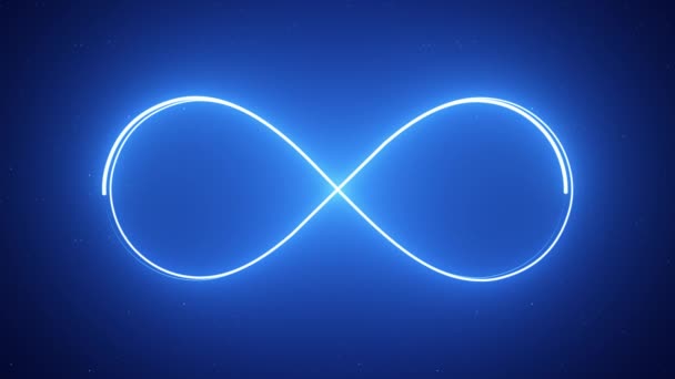 Абстрактная трехмерная бесконечная петля с символом бесконечной петли Неоновая петля бесконечный символ. — стоковое видео