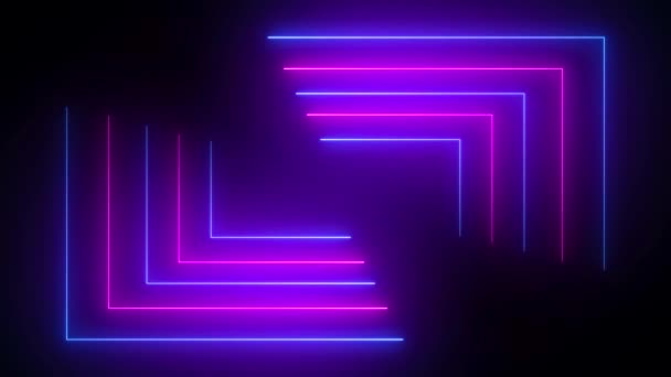 Мультипликационная коробка формы 4K петли линии неонового лазерного шоу петли анимации ультрафиолетового спектра. — стоковое видео