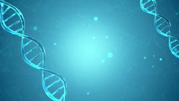 4K döngü tel çerçeve DNA molekülleri yapısı yumuşak mavi arkaplan üzerinde örgü. — Stok video