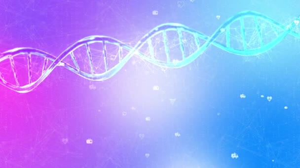 Drahtgestell-DNA-Moleküle strukturieren Maschen auf weichem blauen Schleifenhintergrund 4k. — Stockvideo