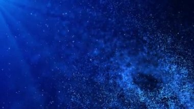 4K Mavi Doğal Organik Toz Parçacıkları Siyah Arkaplanda Yüzüyor.