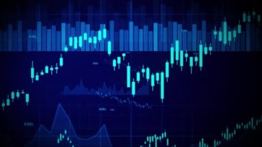 Yeşil, pembe ve mavi borsa işaretleri ve grafikleriyle borsa görüntülerinin animasyonu,