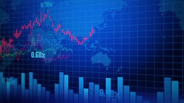 Pasar saham 3D 4K, grafik ekonomi dengan diagram Latar Belakang Loop. — Stok Video