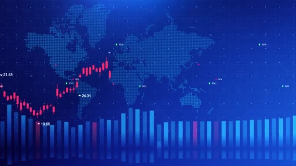 Abstract Financiële en zakelijke 4K 3D achtergrond met kaarsenstaafdiagram. — Stockvideo