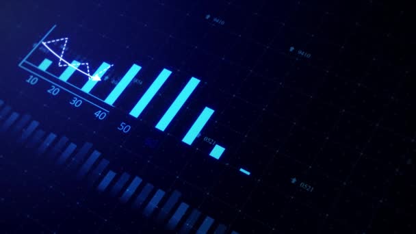 4k graf med stigande pil- och stapelstatistik, finansiella data och diagram — Stockvideo