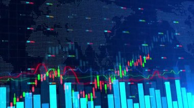 Fütüristik şamdan tablosu yükseliyor. Parlak pozitif eğilim ve büyüme 3B animasyonu.