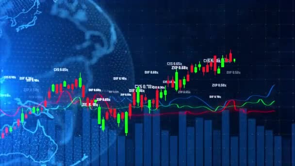 4K Pasar saham Digital Dunia atau grafik perdagangan forex Latar Belakang. — Stok Video