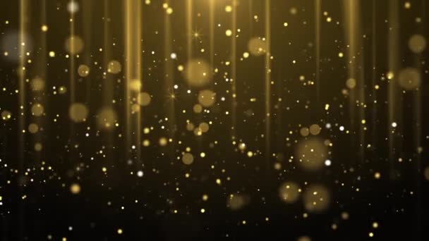 4K Golden particule bokeh poussière lumière montant, luxe particule bande fond de boucle. — Video