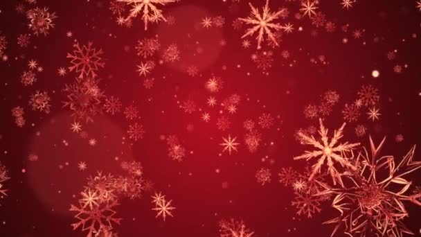 Λευκό κόκκινο κομφετί νιφάδες χιονιού και bokeh φώτα στο κόκκινο βρόχο 4k 3D φόντο. — Αρχείο Βίντεο