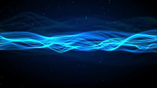 Partikel gelombang teknologi biru 4K adalah gerakan spektakuler, partikel cahaya biru meningkat. — Stok Video