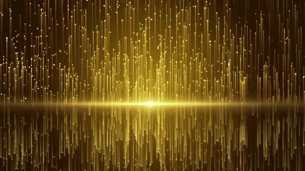 Abstrakt Kreativ Goldene Strahlen gestreiftes Muster Schleife glänzende Textur herabfallende Partikel. — Stockvideo