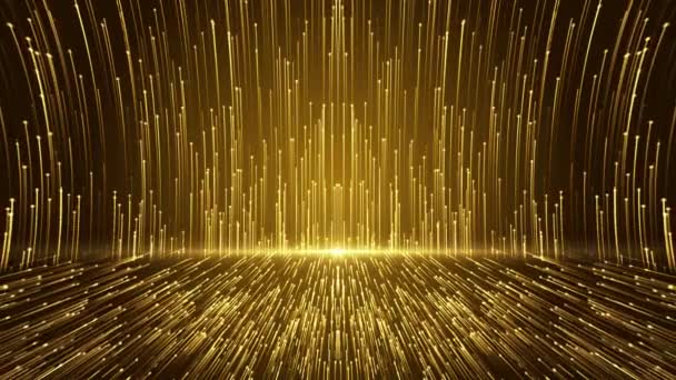 Abstrakt kreativa gyllene strålar randiga mönster Loop glänsande textur partiklar faller ner. — Stockvideo