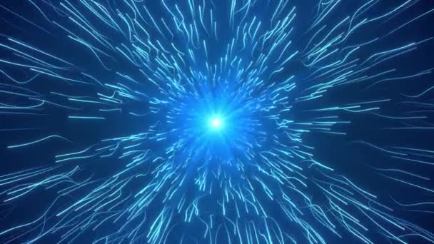 Les particules d'onde de la technologie 4K Blue sont un mouvement spectaculaire, les particules de lumière bleue augmentent. — Video