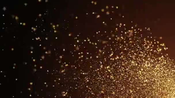 金光沢のある塵輝く粒子が液体を動かすループの背景. — ストック動画