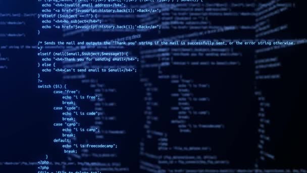 4k Programmeercode die over computerschermterminal, hacken Animatie wordt uitgevoerd. — Stockvideo