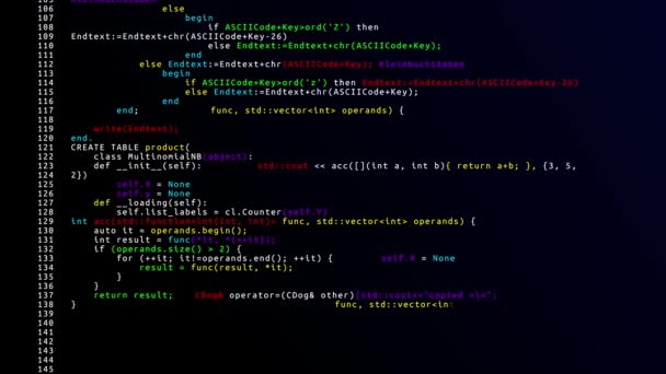 Desplazamiento del código fuente 4K Loop Animation. Proceso de hacking de código de programa. — Vídeos de Stock