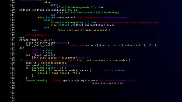 Kaynak kodu 4K Döngü Canlandırması. Uygulama kodu hack işlemi. — Stok video