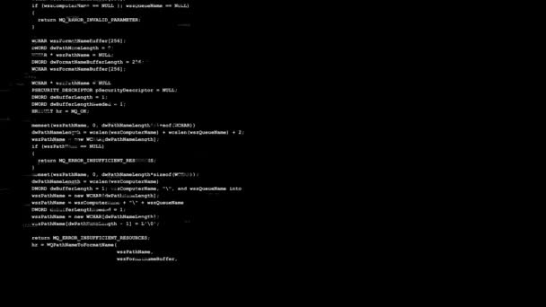 Codice Hacker sta digitando, codice Hacker in esecuzione verso il basso un terminale dello schermo del computer. 4K — Video Stock