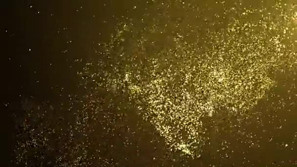 Goldstaubpartikel fliegen in Zeitlupe durch die Luft und bleiben langsam zurück. Hintergrund Staubpartikel — Stockvideo