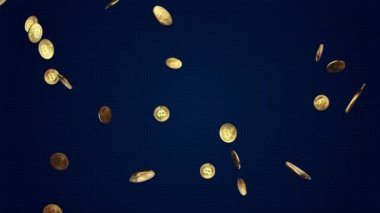 3D altın bitcoin patlaması. Bitcoin işareti ve bitcoin sembolü.