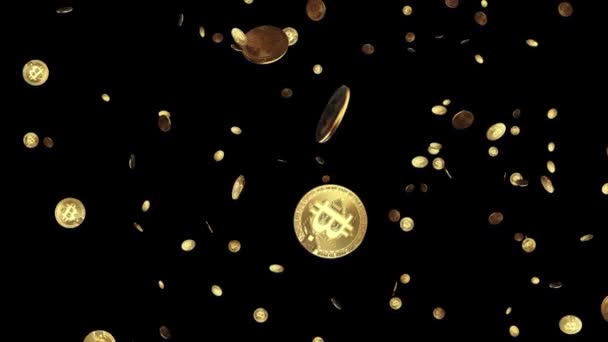 Bitcoin valuta investering met waarde stijgende Falling Loop Achtergrond Animatie. — Stockvideo