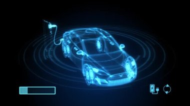 4K Modern Teknoloji UI kontrol ekranı, Güç kablo pompası şarj güç animasyonu.