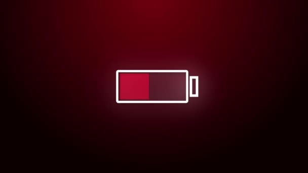 Batería flotante en la red digital se están cargando completamente en el fondo rojo. — Vídeos de Stock