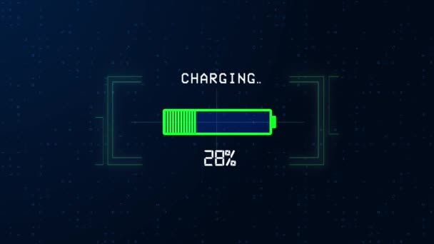 Elektryczny pasek ładowania samochodów Progress, wskaźnik akumulatora pojazdu elektrycznego pokazuje rosnące naładowanie akumulatora. — Wideo stockowe