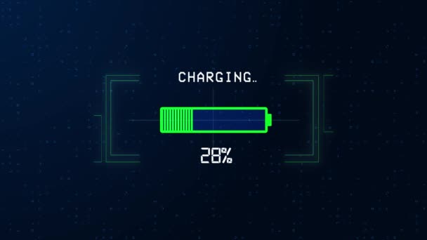 電気自動車充電進行状況バー、バッテリー充電量の増加を示す電気自動車のバッテリーインジケータ. — ストック動画