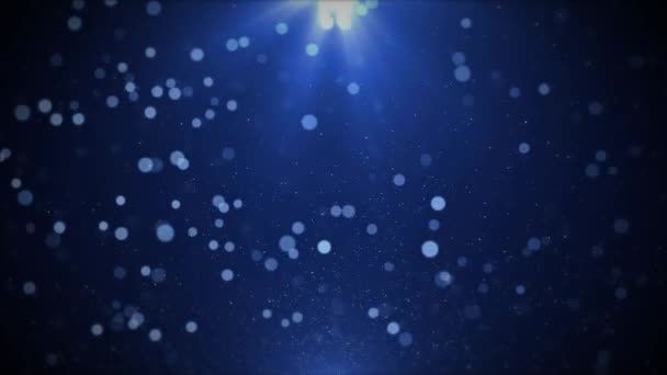 4K Brillos dorados partículas Bucle Fondo Animación en cámara lenta. Universo Polvo azul con estrellas. — Vídeos de Stock