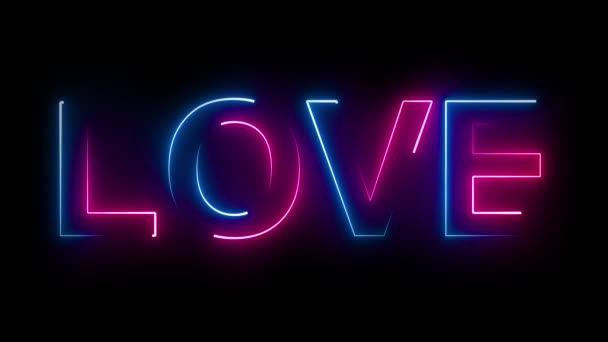 Amor de neón 4K. Día de San Valentín. Boda. Neon Animation Texto de fondo. — Vídeos de Stock