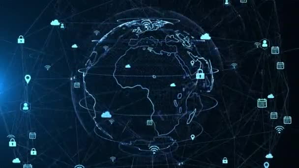 Conexão de dados de rede de tecnologia, rede de dados digital e animação de loop de segurança cibernética. — Vídeo de Stock