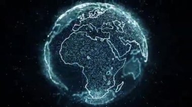 4K Fütürist dijital veri Dünya Siber Güvenlik ve Teknoloji Canlandırması Haritası.