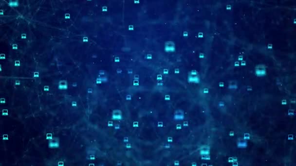 Digital blockchain network particles in tech cyber space Loop Animation. — Vídeos de Stock