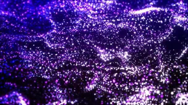 4K Glitters魔法の粒子がブルーループの背景アニメーションで精力的に乱流運動を輝く. — ストック動画