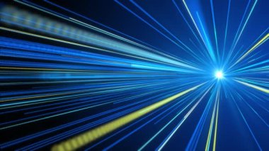 4K Soyut Hiperuzay Döngü Canlandırma arkaplanı. Işık hızı, neon ışınları ve yıldızların hareketi