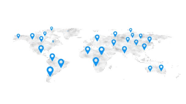 Mapa del mundo corporativo malla de alambre poligonal Blue Pointers Global Loop Background. — Vídeo de stock