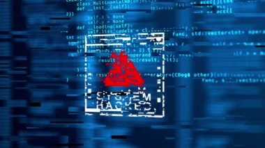 Dijital İkili Kod Veri İhlali. 4K döngü Sistemi Hacklenmiş Bilgisayar Hatası.