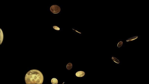 Flying and falling bitcoins Fondo de animación de bucle de pantalla verde. criptomoneda — Vídeos de Stock
