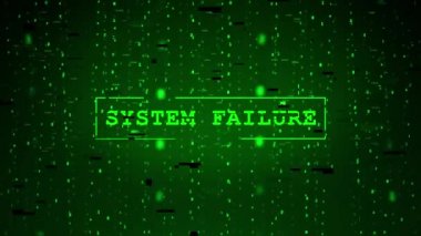 SYSTEM FAILURE error message flashing on screen Animation. computer, hacking attack.