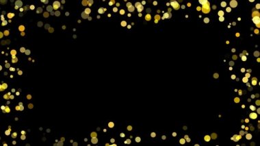 Gentle shimmering ice particles in 4K loop animation Background. Glitter gold heart frame with space.