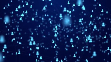 Camera fly through social network of people connected by web lines loop background Animation.